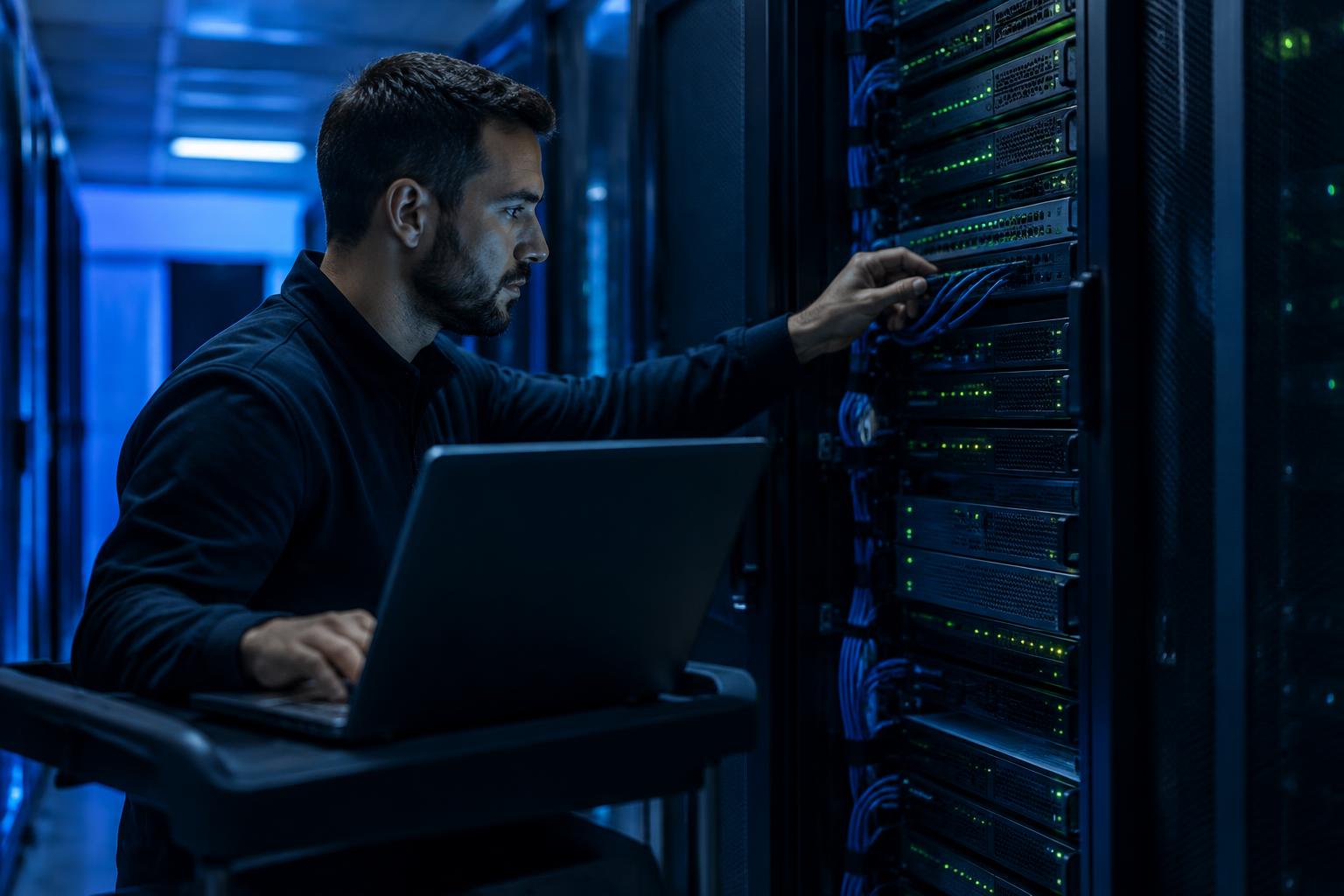 Profissional configurando uma infraestrutura de rede
